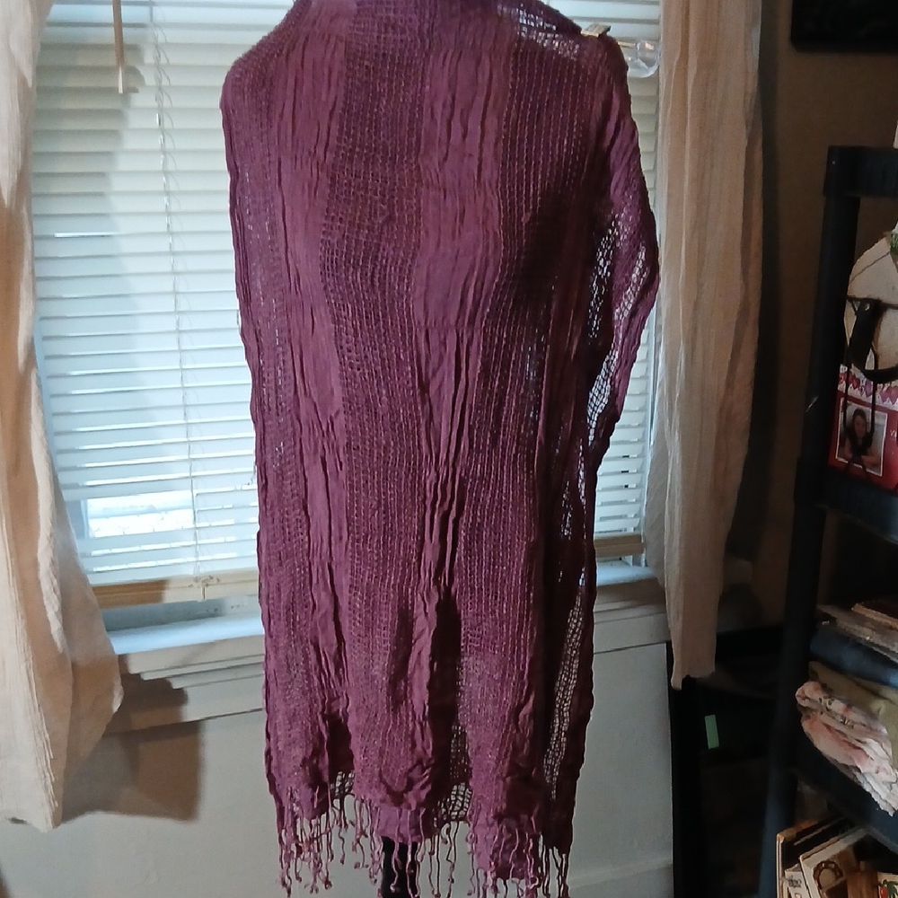 Flowy Mesh Scarf Or Wrap Mauve Woven Cotton Street Wear, Easy Going Gypsy Vibe - Picture 6 of 8